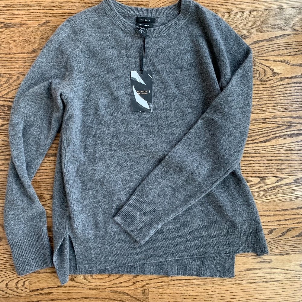 Halogen 100% Cashmere Crewneck Sweater Dark Heather Medium NWT
